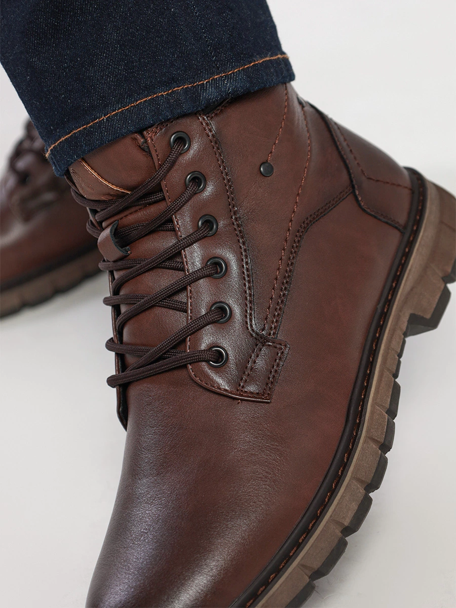 Ботинки-дерби коричневого цвета со шнуровкой и молнией